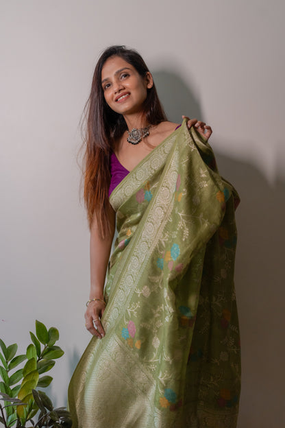 Tussar Georgette with Jaal work