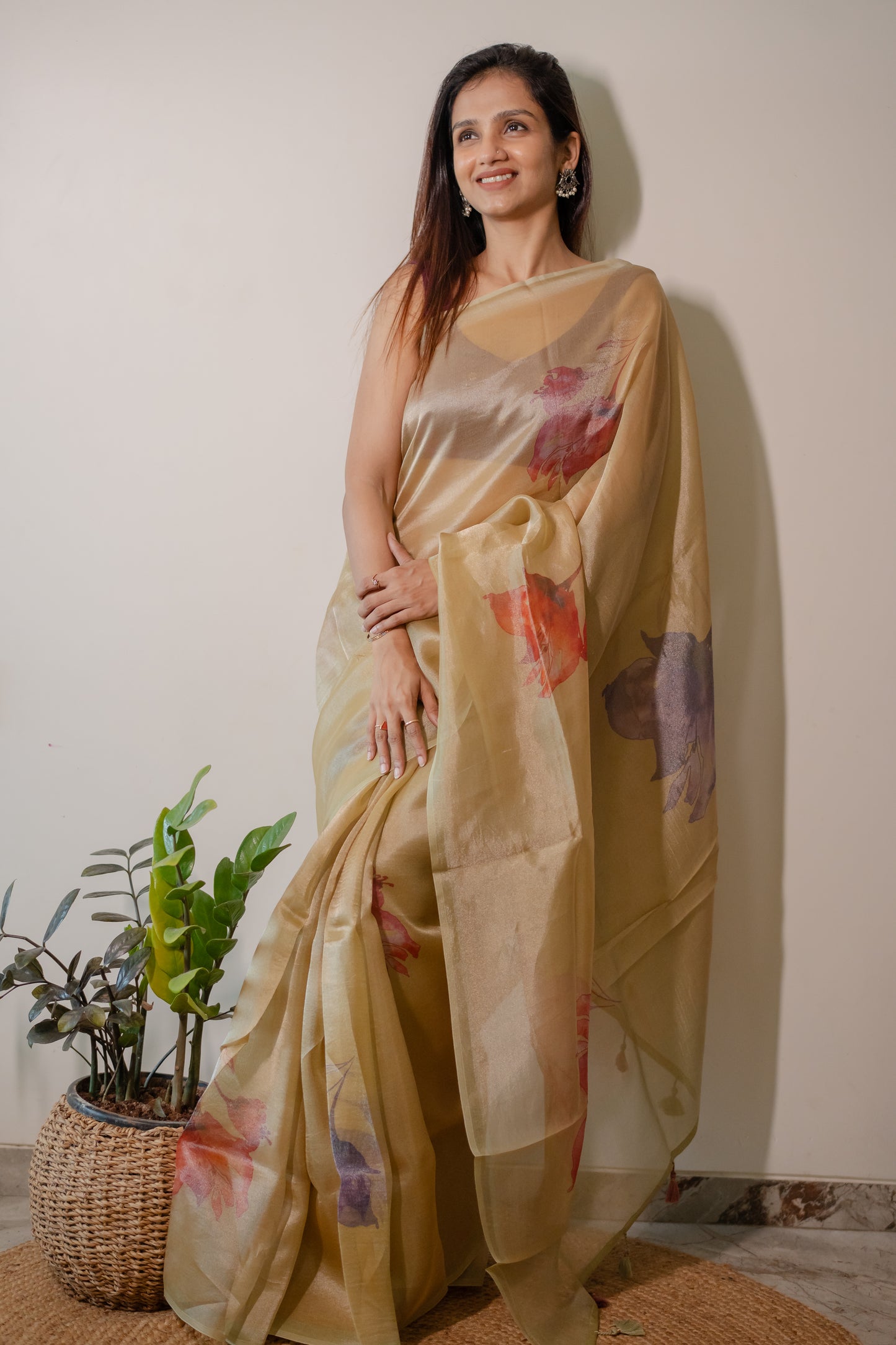 Tissue Silk Saree- Olive Mustard