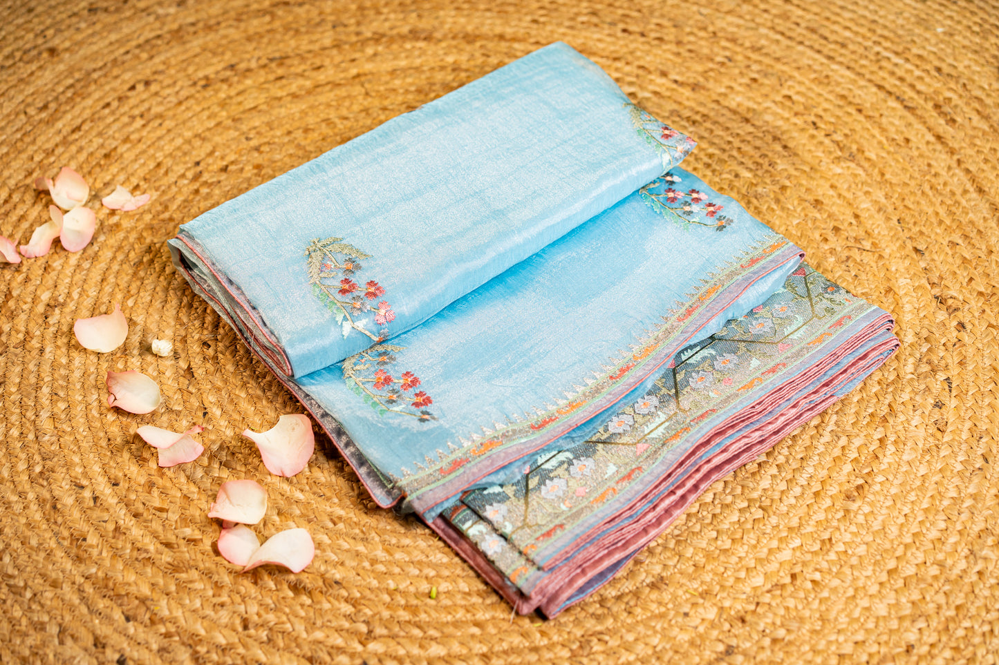 Glass Tissue saree with embroidery