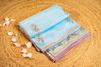Glass Tissue saree with embroidery