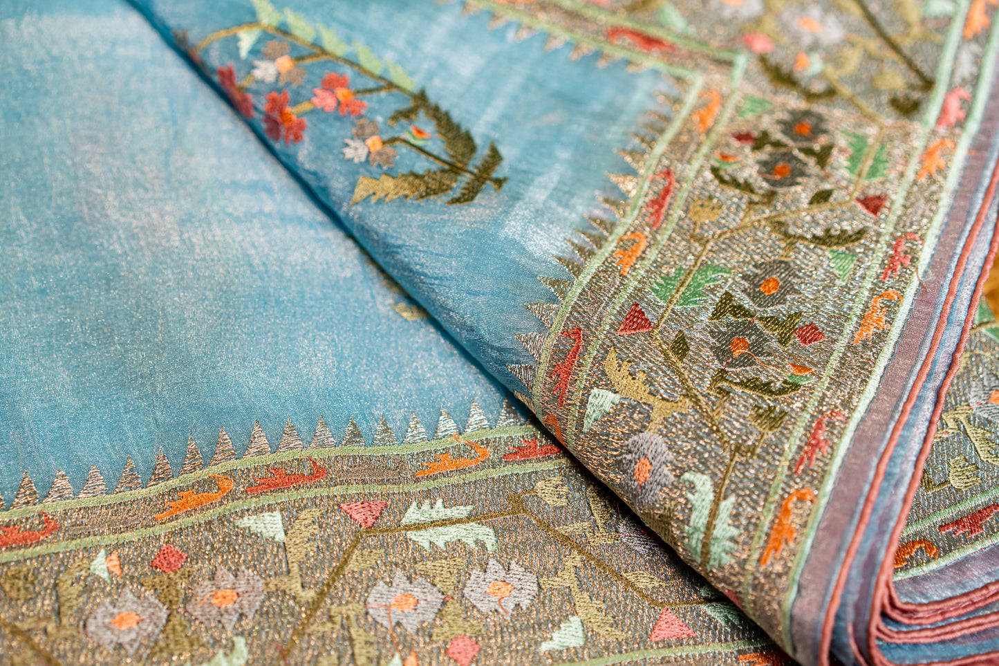 Glass Tissue saree with embroidery