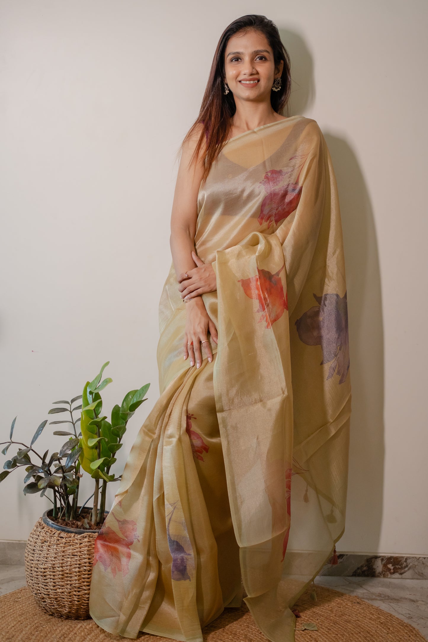 Tissue Silk Saree- Olive Mustard