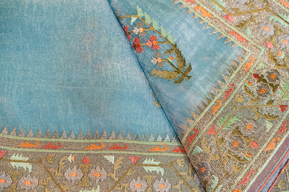 Glass Tissue saree with embroidery