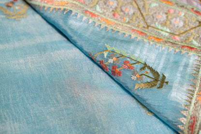 Glass Tissue saree with embroidery
