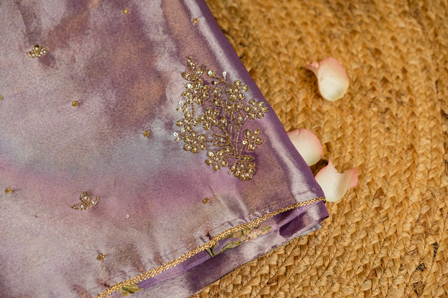 Tissue saree- Sonarupa work and embroidery on pallu