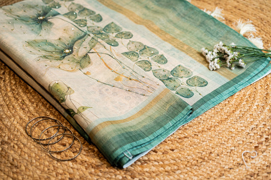 Linen with Embroidery Green