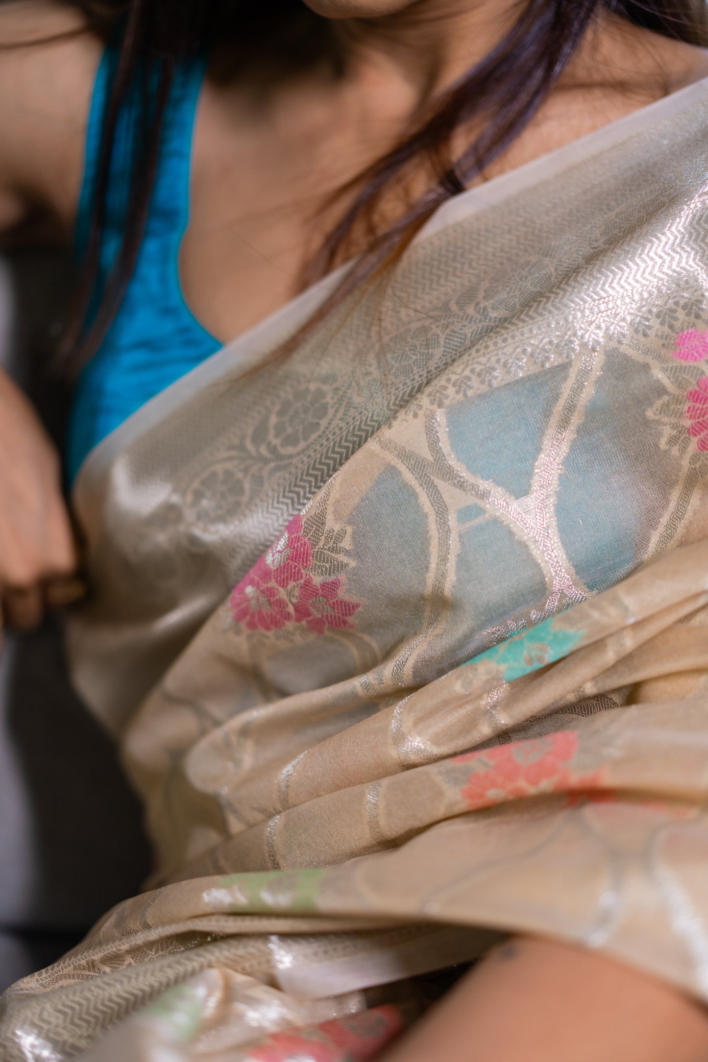 Organza with Jaal work