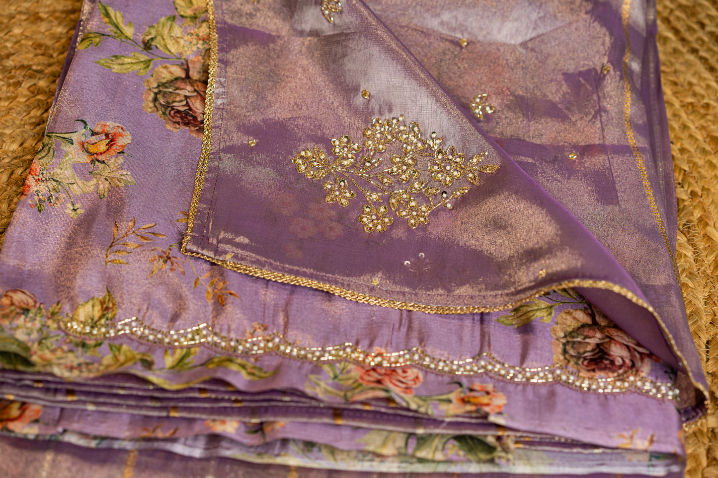 Tissue saree- Sonarupa work and embroidery on pallu