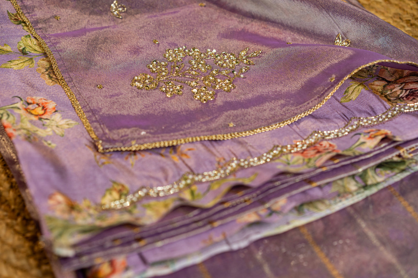 Tissue saree- Sonarupa work and embroidery on pallu