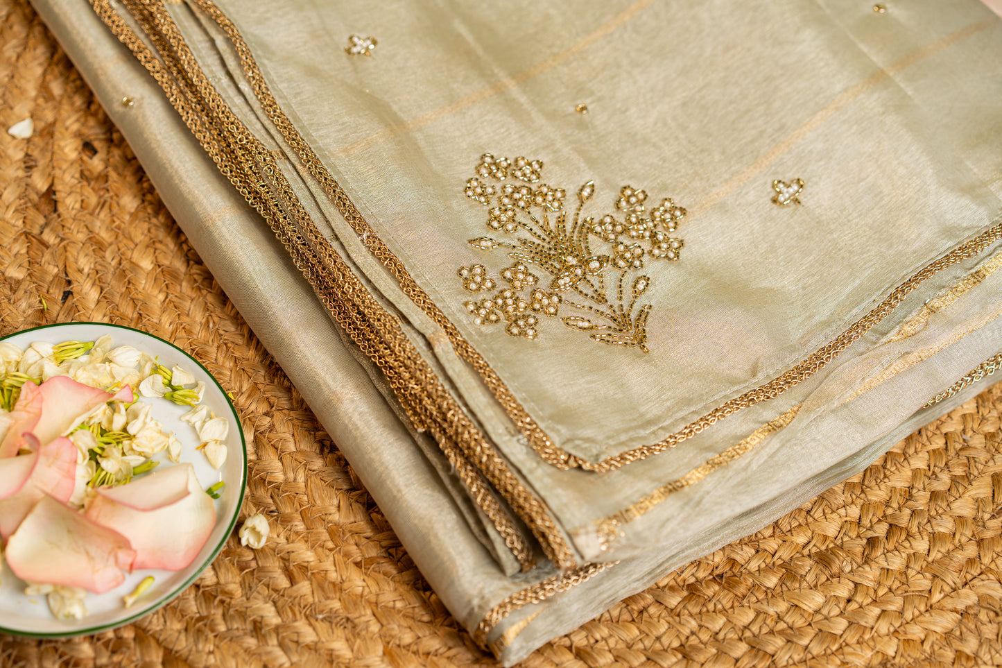 Tissue saree- Sonarupa work and embroidery on pallu