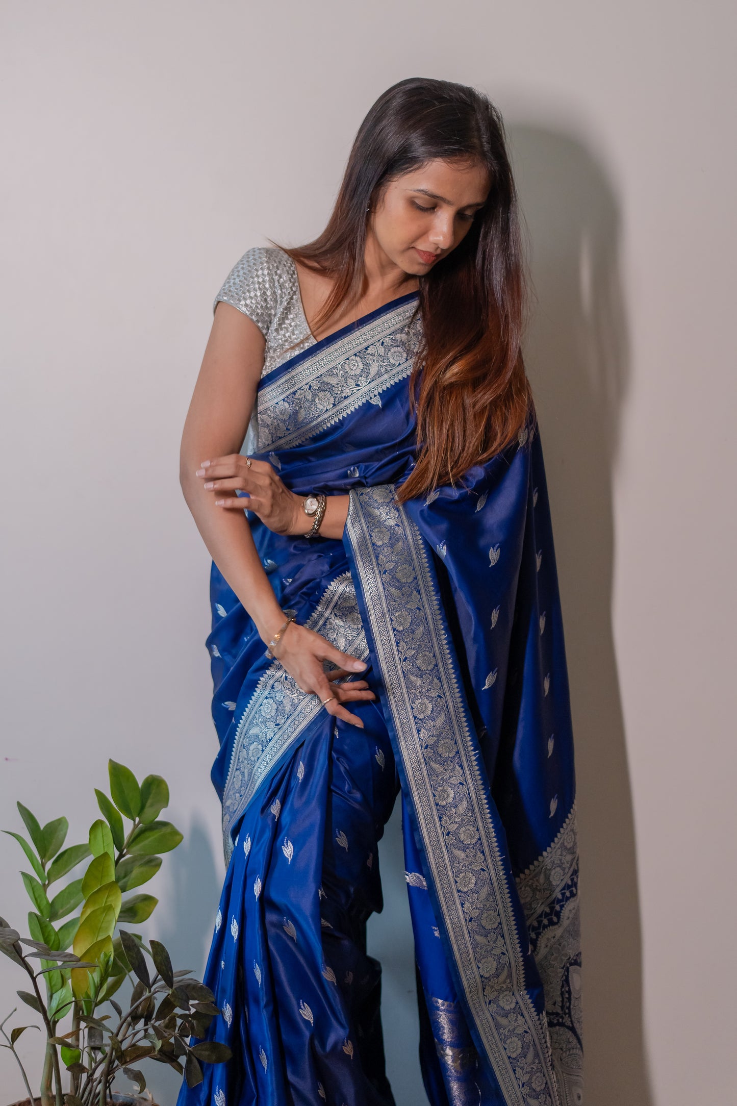 Mashru Silk with silver zari work