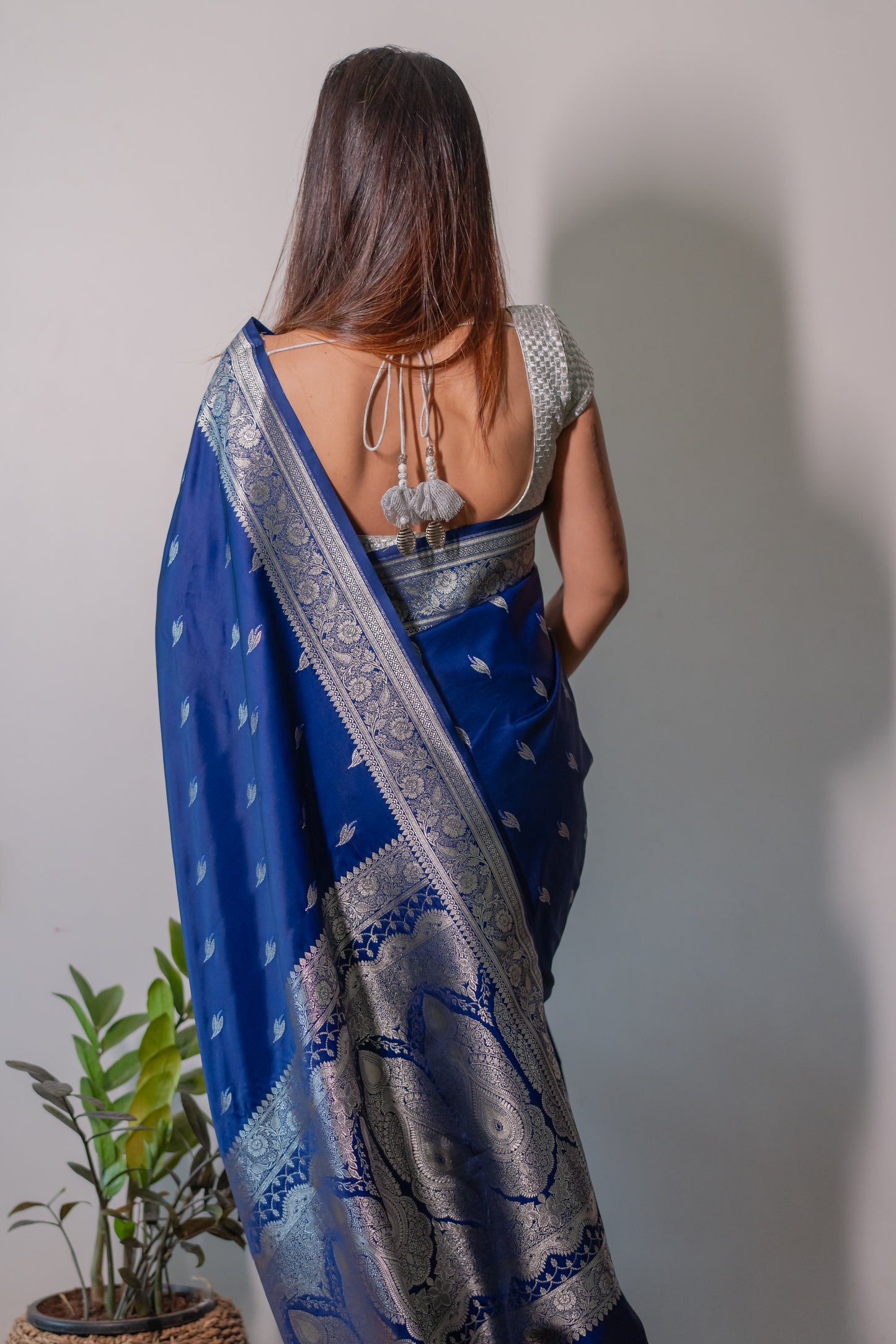 Mashru Silk with silver zari work