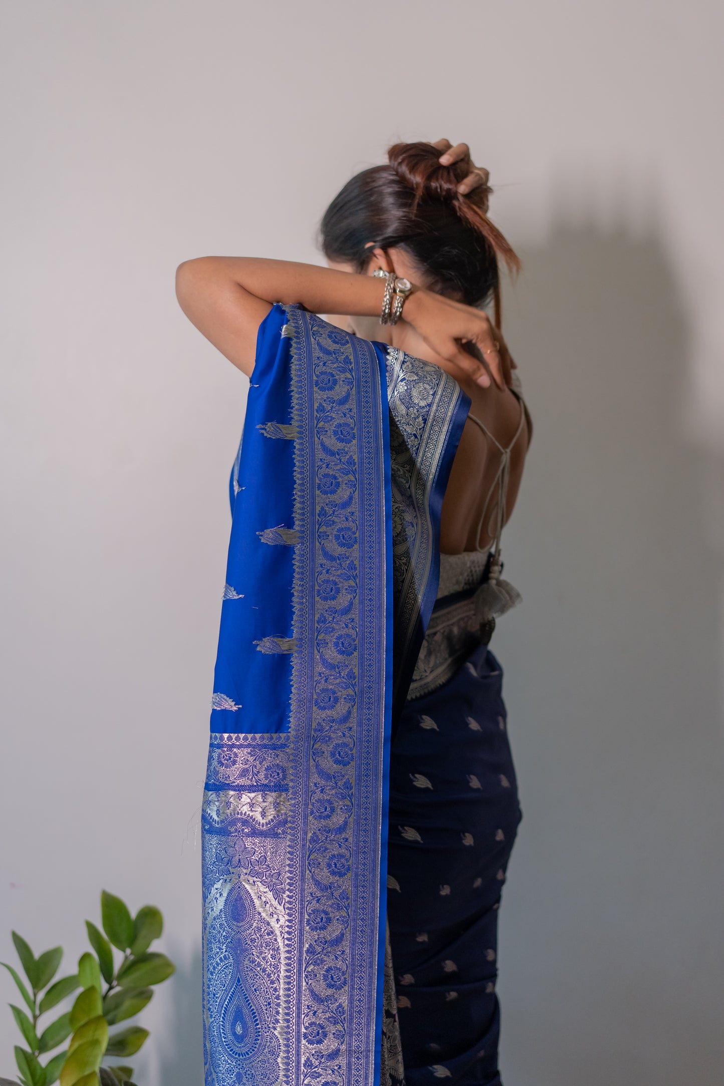 Mashru Silk with silver zari work