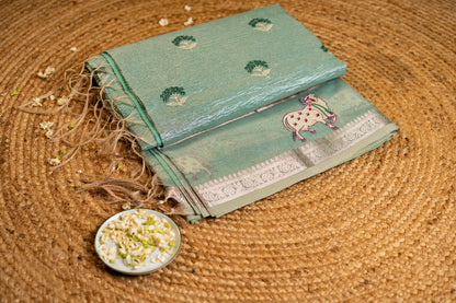 Crush Tissue saree with motif embroidery