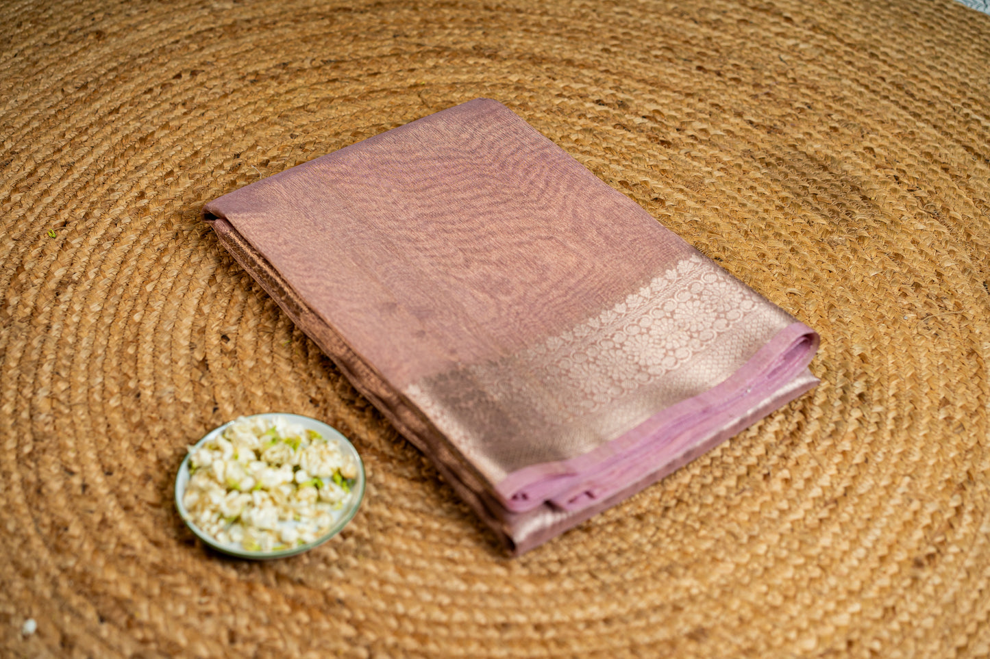 Tissue silk- silver zari pallu