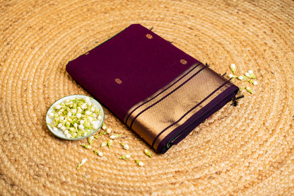 Maheshwari Paithani Border with all over Swastika Zari Butti Weaving Sarees Purple & Green