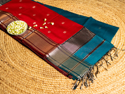 Traditional Maheshwari Paithani Border with all over Zari Butti Weaving Sarees