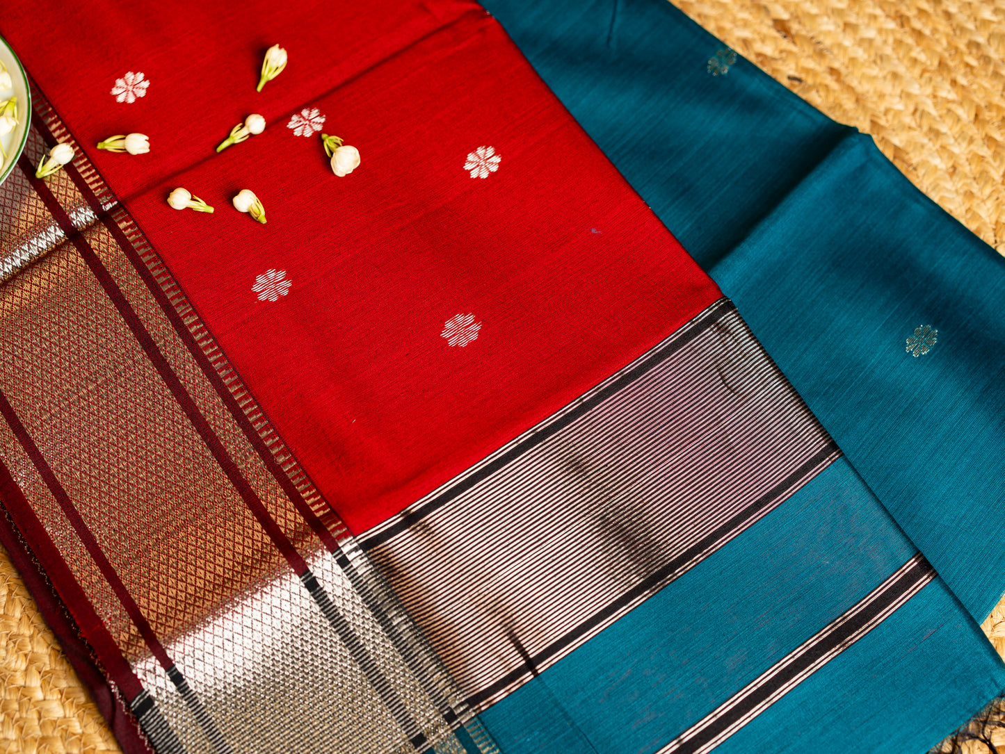 Traditional Maheshwari Paithani Border with all over Zari Butti Weaving Sarees