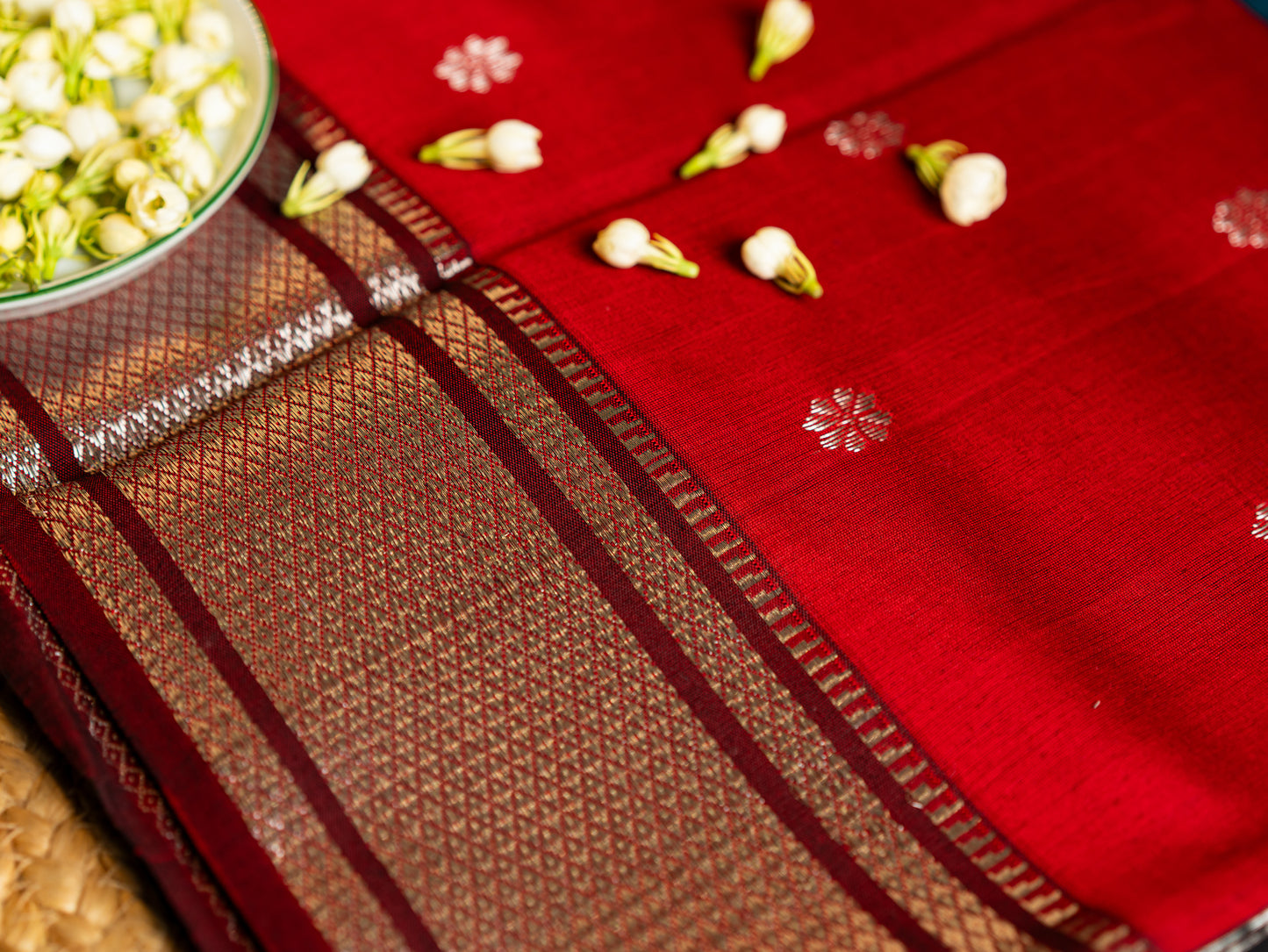 Traditional Maheshwari Paithani Border with all over Zari Butti Weaving Sarees