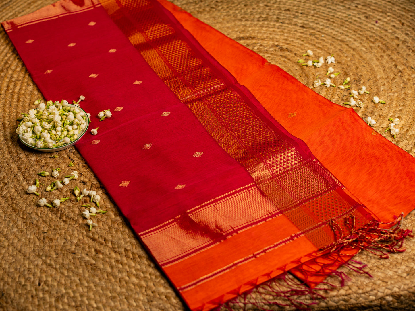 Maheshwari Zari & Resham Thread Border with allover Butti Weaving