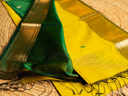 Traditional Maheshwari Paithani Border with all over Swastika Zari Butti Weaving Sarees Olive Green & Bottle Green