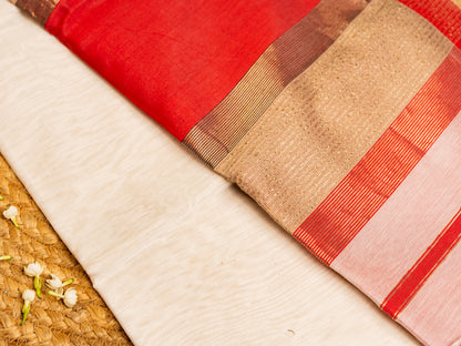 Teen Kinar Mercerised & Zari Border Saree