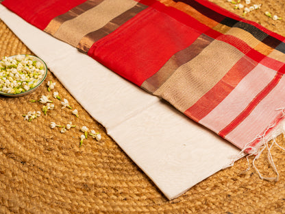 Teen Kinar Mercerised & Zari Border Saree