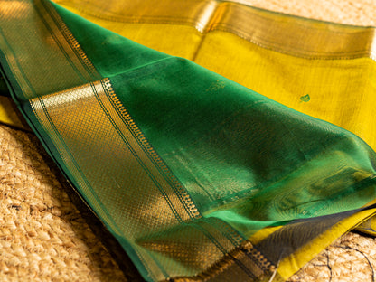 Traditional Maheshwari Paithani Border with all over Swastika Zari Butti Weaving Sarees Olive Green & Bottle Green