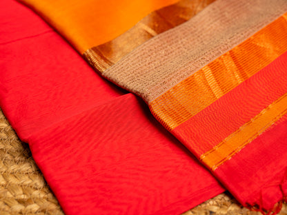 Maheshwari Teen Kinar Mercerised & Zari Border Saree with Plain Body