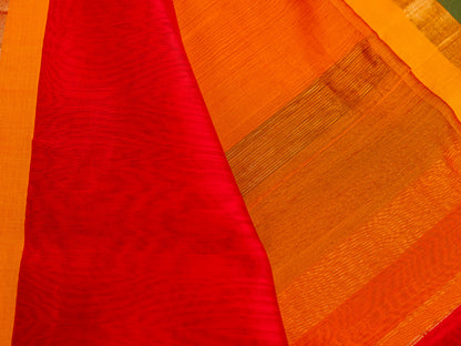 Maheshwari Teen Kinar Mercerised & Zari Border Saree with Plain Body