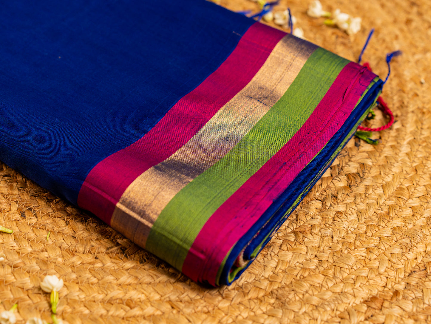 Maheshwari Teen Kinar Mercerised & Zari Border Saree with Plain Body