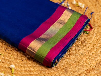 Maheshwari Teen Kinar Mercerised & Zari Border Saree with Plain Body