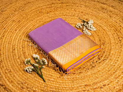 Maheshwari Silver Zari Broad Border with Plain Body