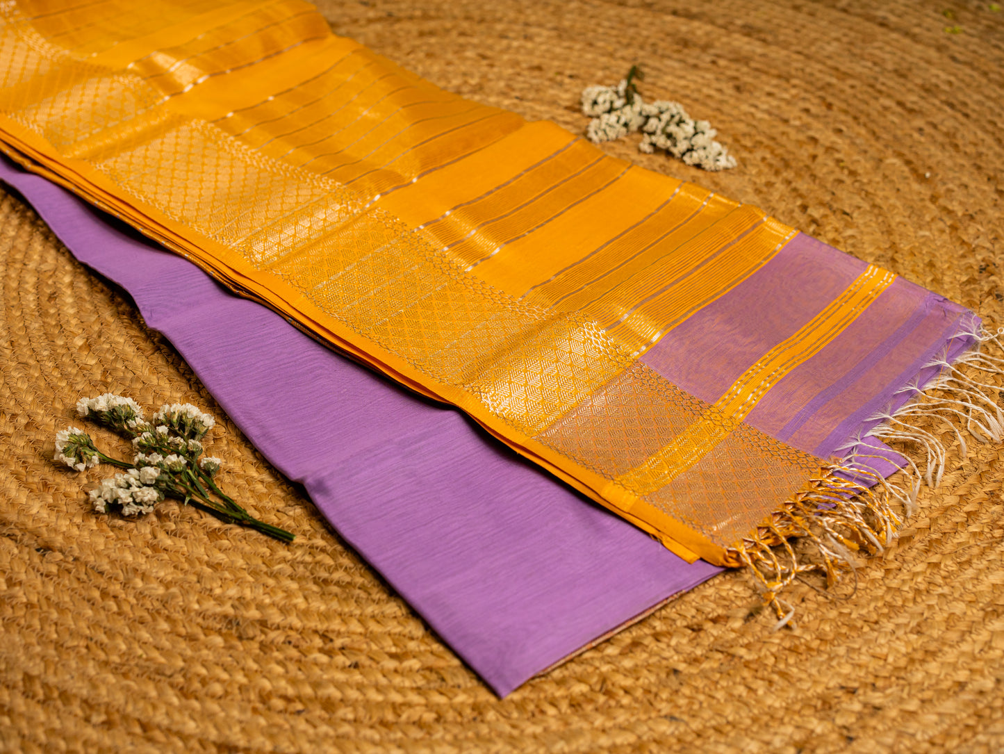 Maheshwari Silver Zari Broad Border with Plain Body