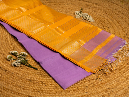 Maheshwari Silver Zari Broad Border with Plain Body