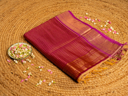Maheshwari Self Zari Lining Saree with Traditional Zari Border