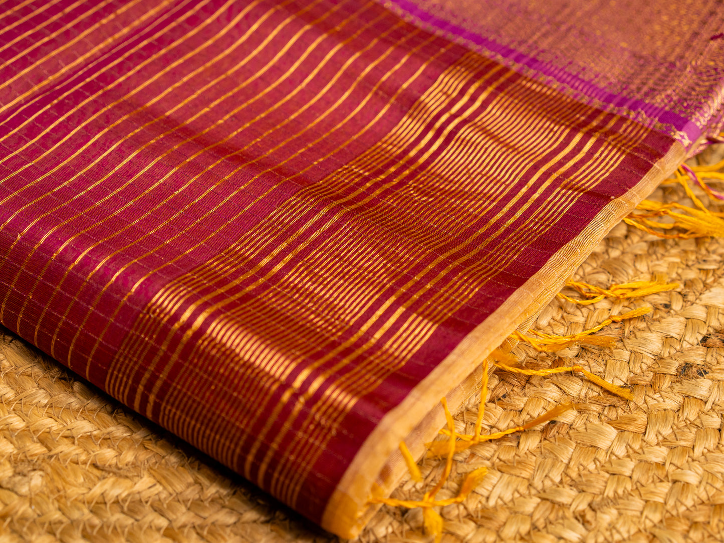 Maheshwari Self Zari Lining Saree with Traditional Zari Border