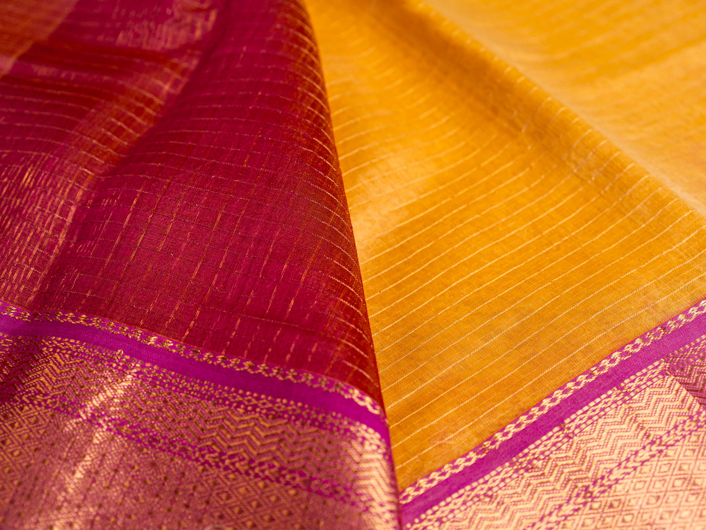 Maheshwari Self Zari Lining Saree with Traditional Zari Border
