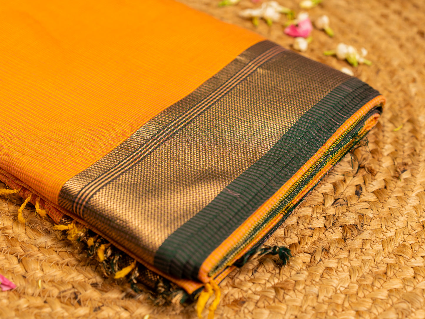 Maheshwari Self Zari Lining Saree with Traditional Zari Border