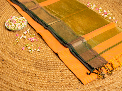 Maheshwari Self Zari Lining Saree with Traditional Zari Border