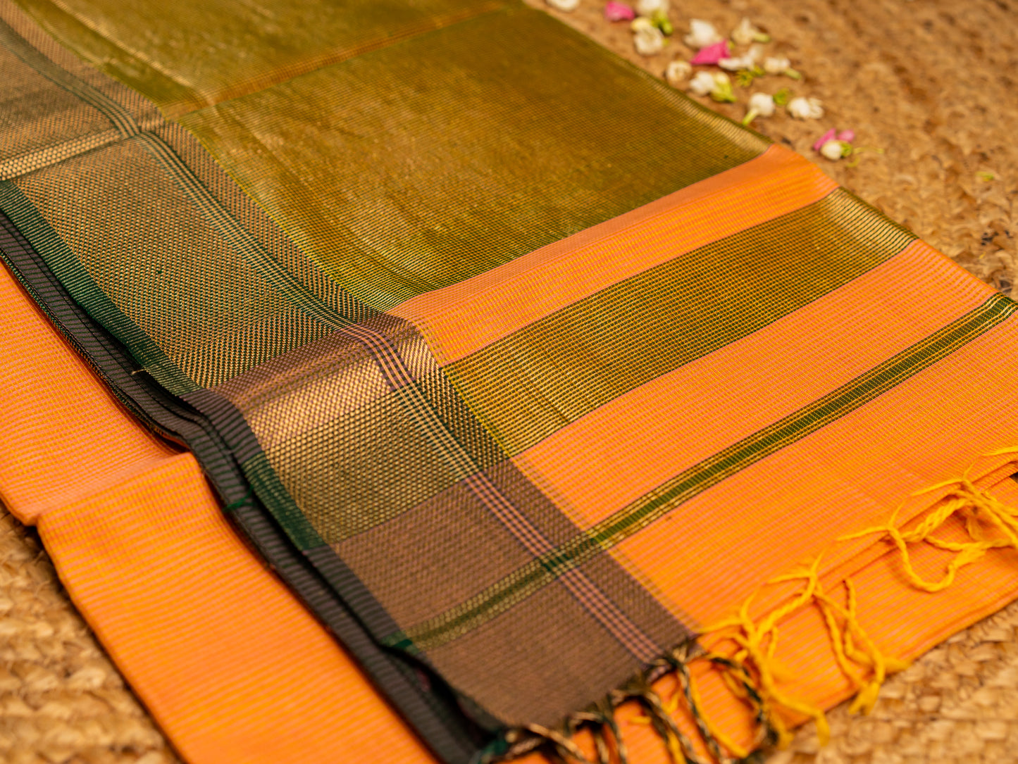 Maheshwari Self Zari Lining Saree with Traditional Zari Border