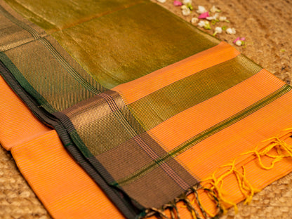 Maheshwari Self Zari Lining Saree with Traditional Zari Border