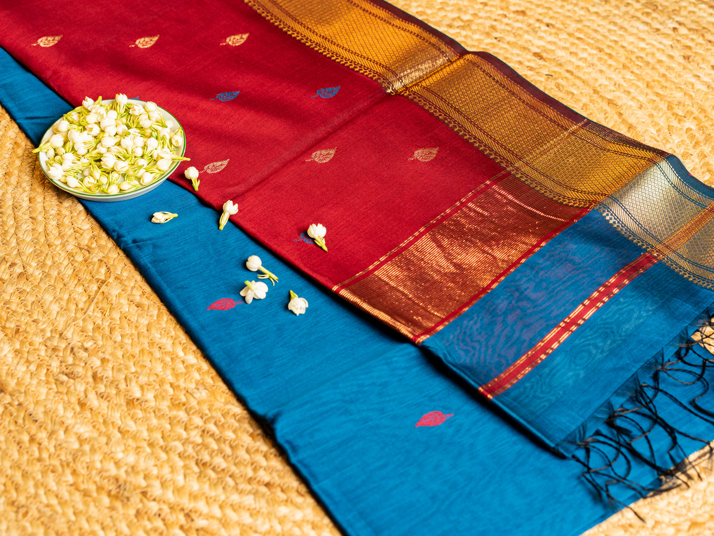 Traditional Maheshwari Paithani Border with all over Zari Butti Weaving Sarees