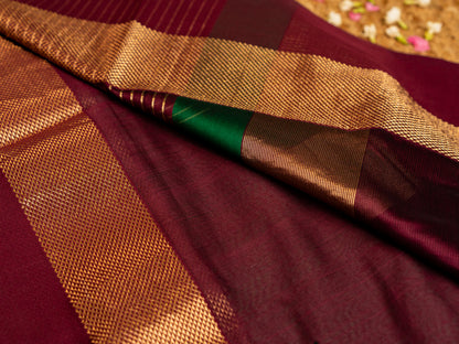 Exclusive Maheshwari Zari & Resham Thread Border Sarees Forest Green & Burnt Maroon