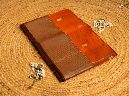 Maheshwari Resham Thread Border with allover Thread Butti weaving Rust Orange & Black