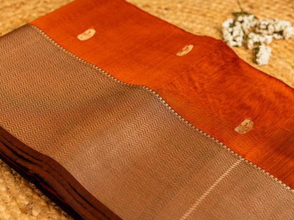 Maheshwari Resham Thread Border with allover Thread Butti weaving Rust Orange & Black