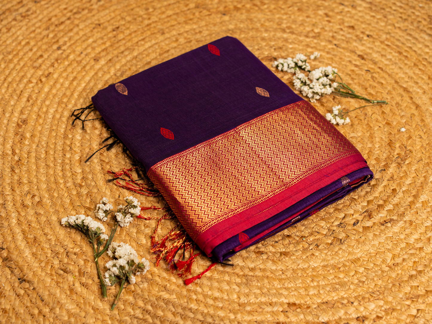 Maheshwari Zari Coin Butta Pallu Sarees with all over Butti weaving