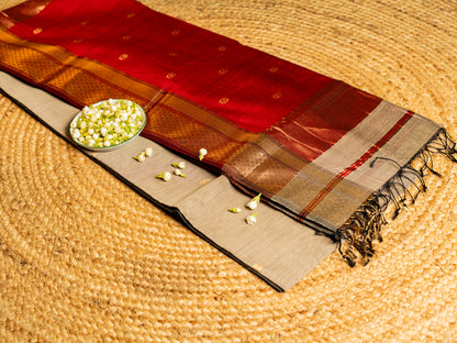 Maheshwari Zari & Resham Thread Border Sarees with Butti Weaving