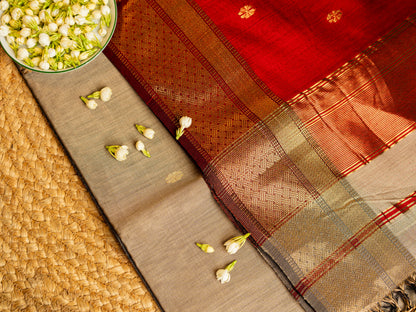 Maheshwari Zari & Resham Thread Border Sarees with Butti Weaving