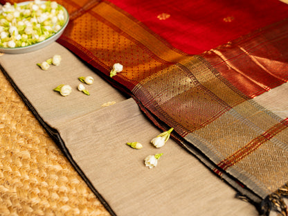 Maheshwari Zari & Resham Thread Border Sarees with Butti Weaving